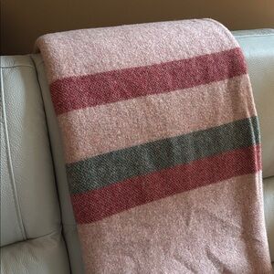 Vintage Kenwood mothproofed wool blanket with stripes. 76”x60”. Made in Canada